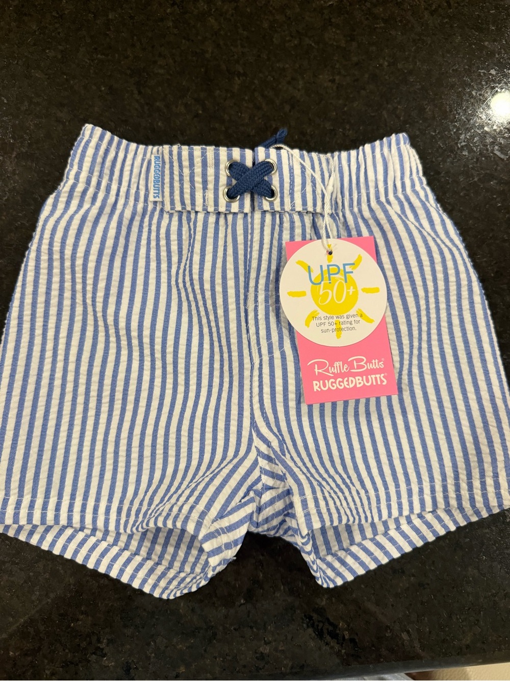 RuggedButts Blue & White Seersucker Swim Shorts